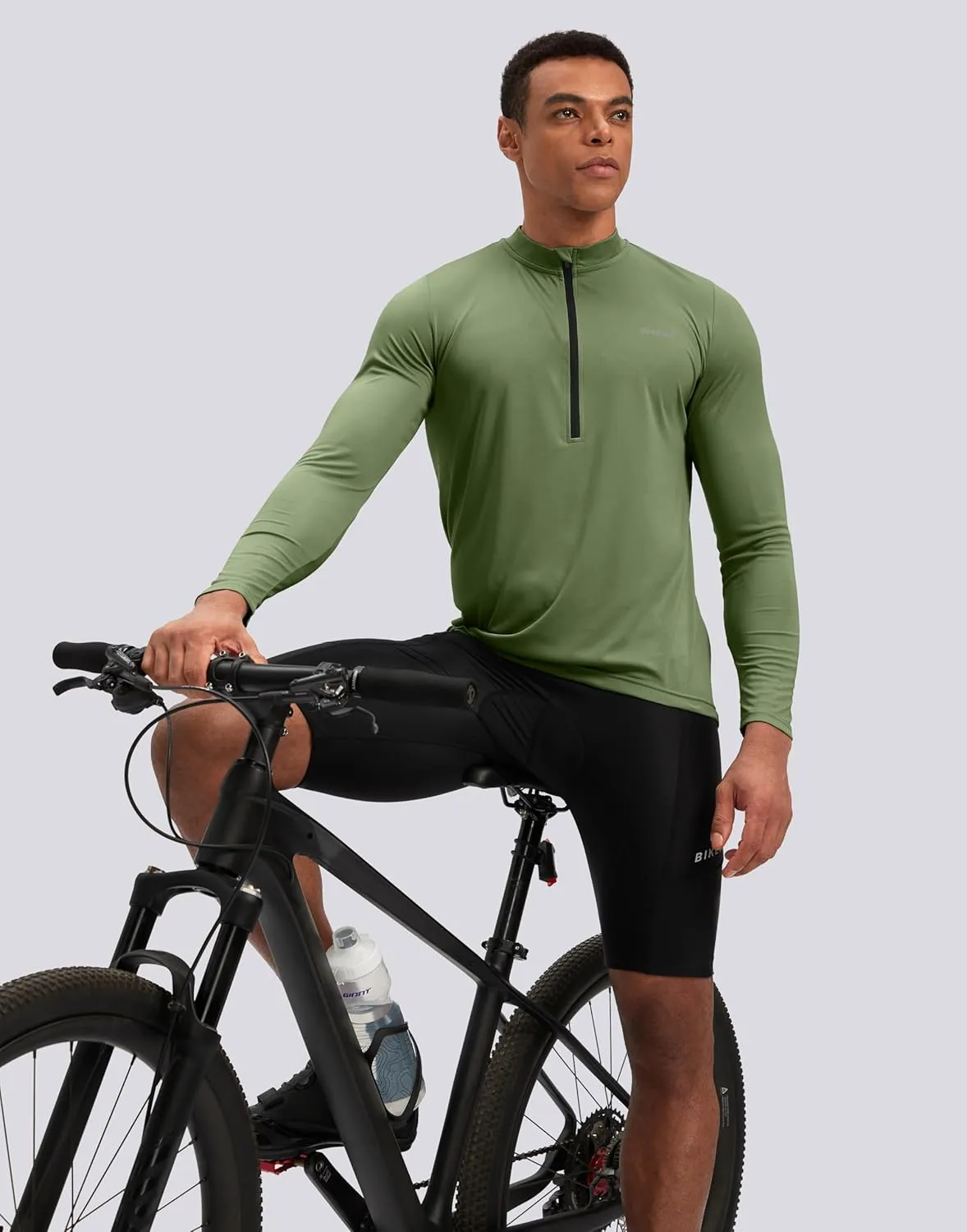 Bikewa Men's Cycling Jersey with 3 1 Rear Zipper Pockets Long Sleeve Moisture Wicking UPF 50  Half Zip Riding Bike Shirts