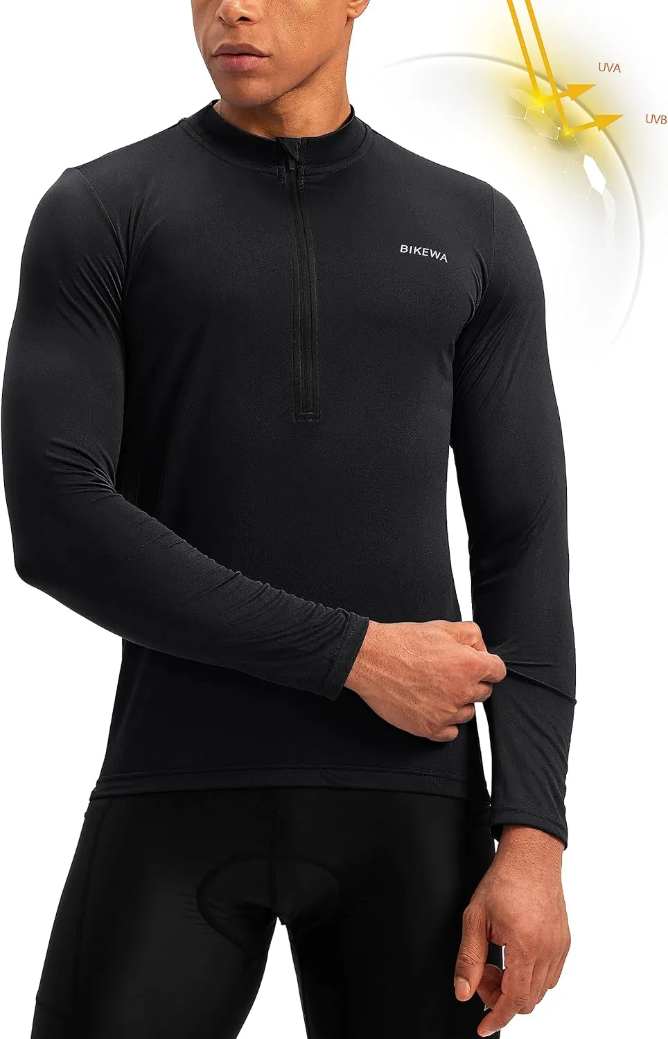 Bikewa Men's Cycling Jersey with 3 1 Rear Zipper Pockets Long Sleeve Moisture Wicking UPF 50  Half Zip Riding Bike Shirts
