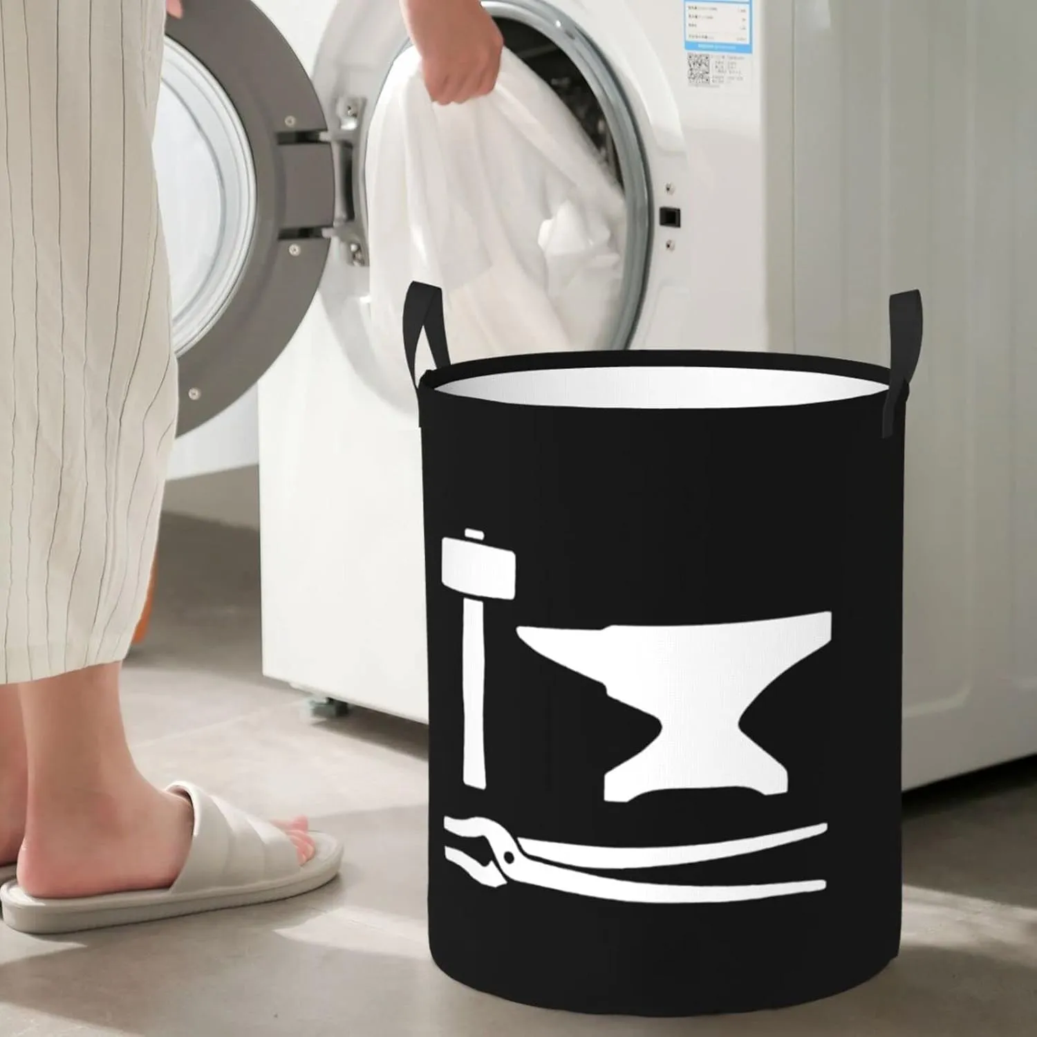 Blacksmith Hammer Laundry Basket Circular Portable Storage Box Organizer Laundry Basket Portable Laundry Storage Box