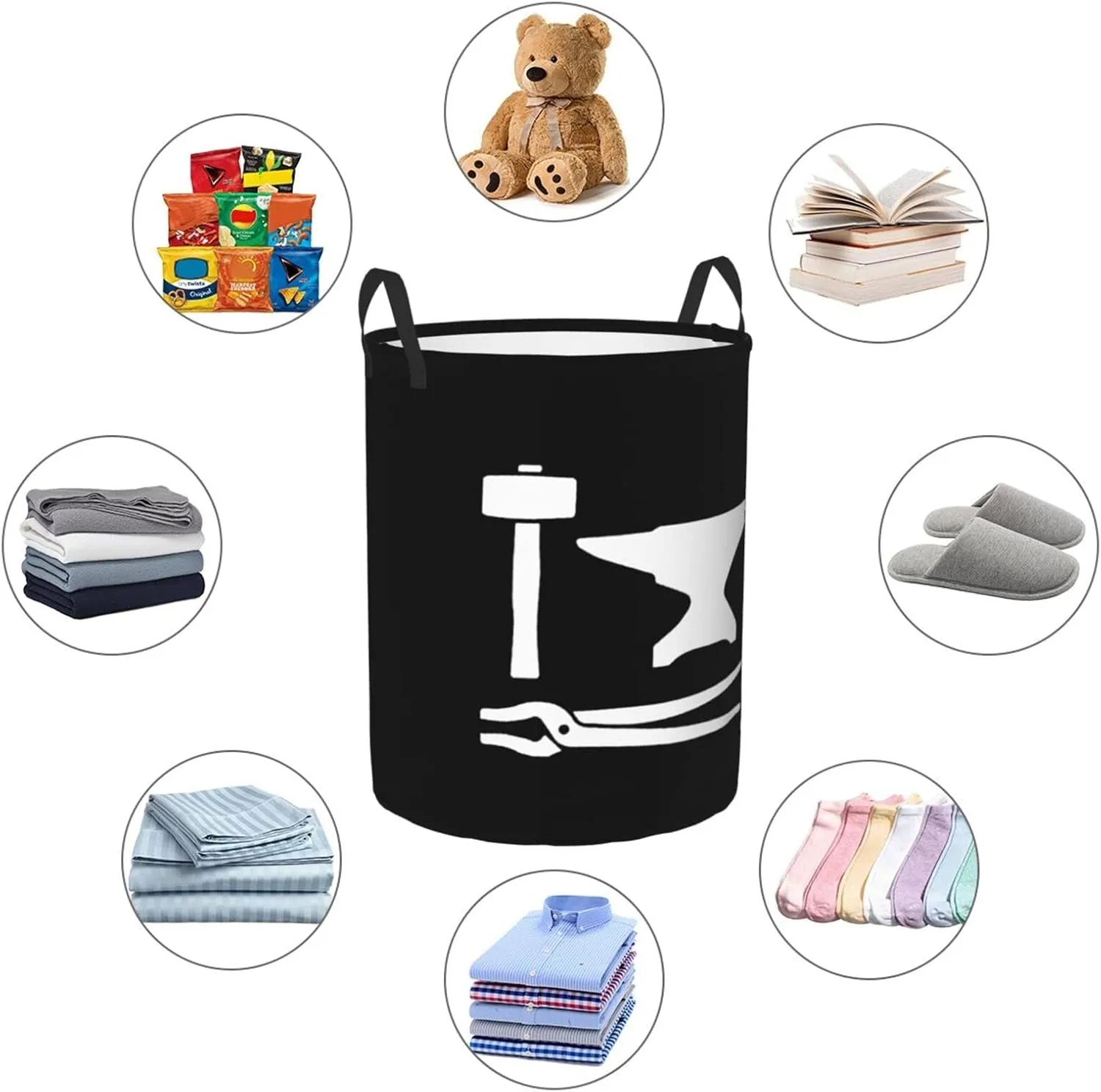 Blacksmith Hammer Laundry Basket Circular Portable Storage Box Organizer Laundry Basket Portable Laundry Storage Box