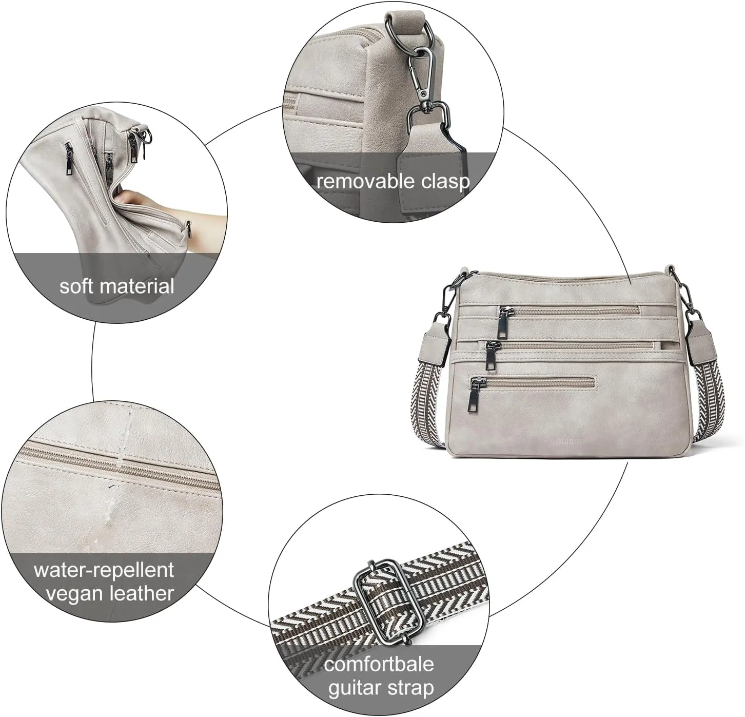 Bluome Crossbody Purses for Women, Vegan Leather Shoulder Bag Handbags Medium Hobo Bag with Guitar Strap