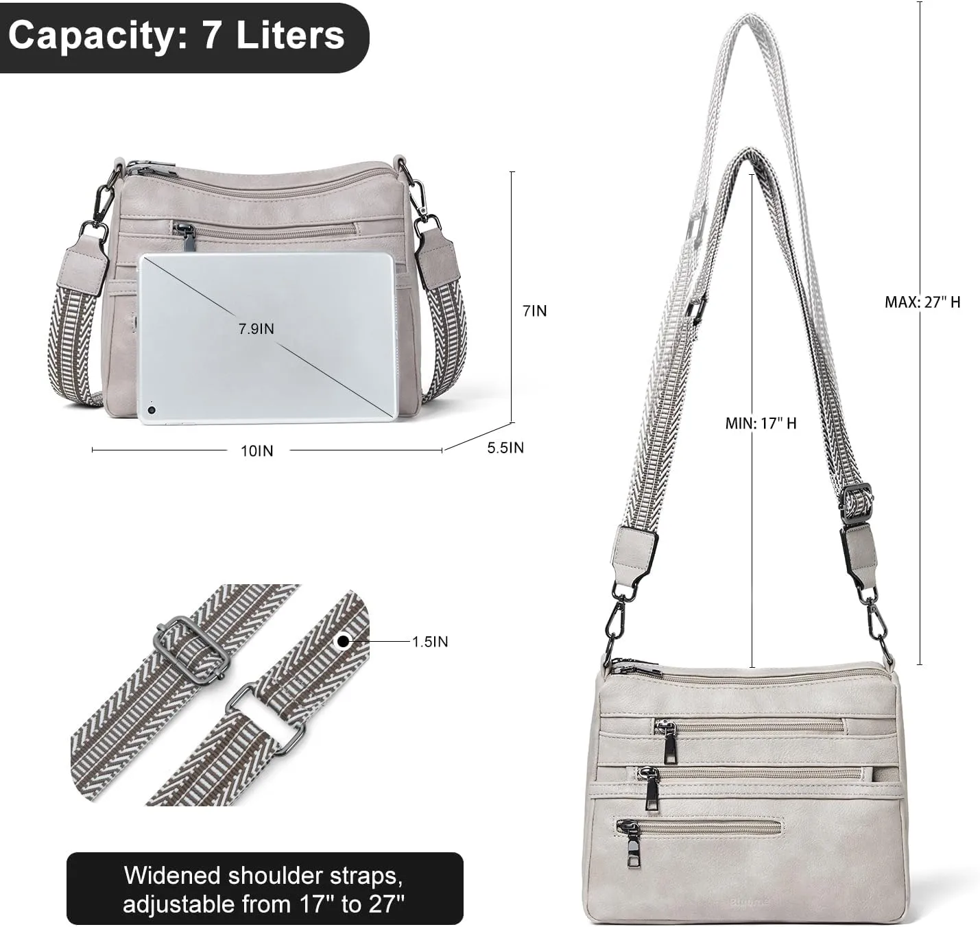 Bluome Crossbody Purses for Women, Vegan Leather Shoulder Bag Handbags Medium Hobo Bag with Guitar Strap