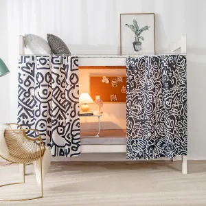 Bottom Bunk Bed Curtains Privacy Cloth Underbed Curtains for Low Loft Bed Single, 2 Panels,Black and White Graffiti