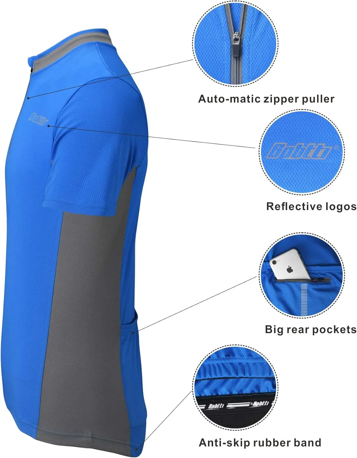 bpbtti Men's Cycling Jersey Short Sleeve Bike Biking Shirts with Half Front Zipper & 3-Rear Pockets