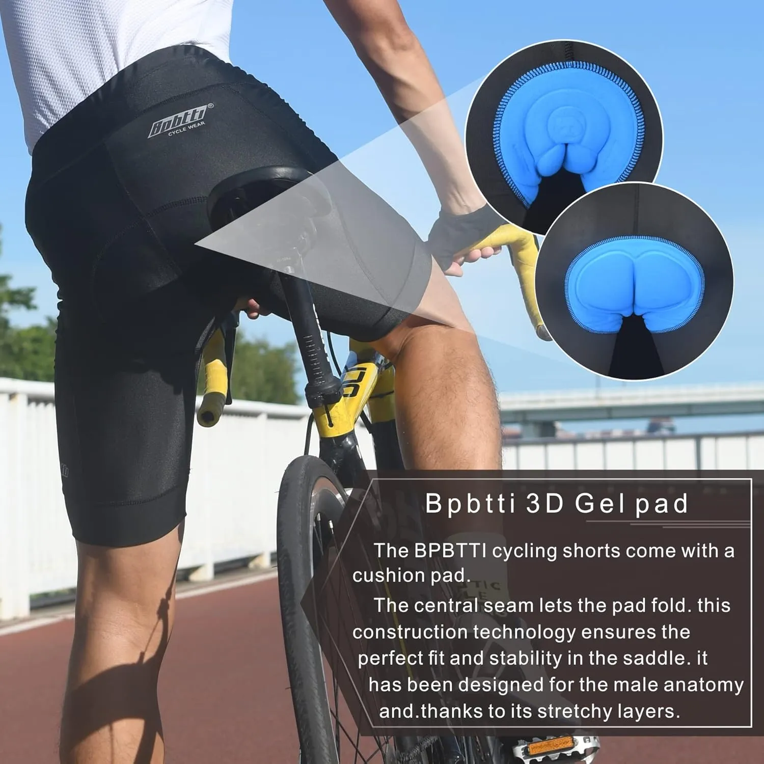 bpbtti Mens Gel Padded Cycling Shorts Bicycle Riding Pants Bike Biking Clothes Cycle Tights