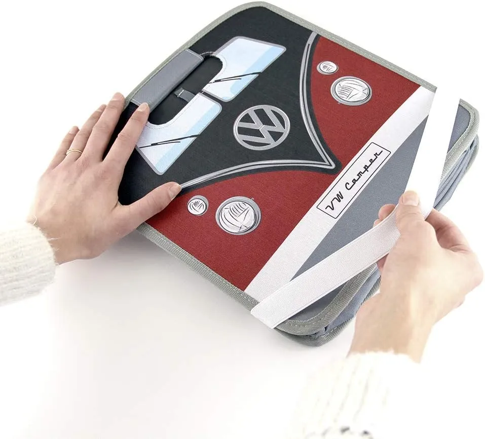 BRISA VW Collection - Volkswagen Foldable Storage Trunk Box Bag for Grocery Shopping in VW T1 Bus Campervan Shape (Classic Bus/Red & Black)