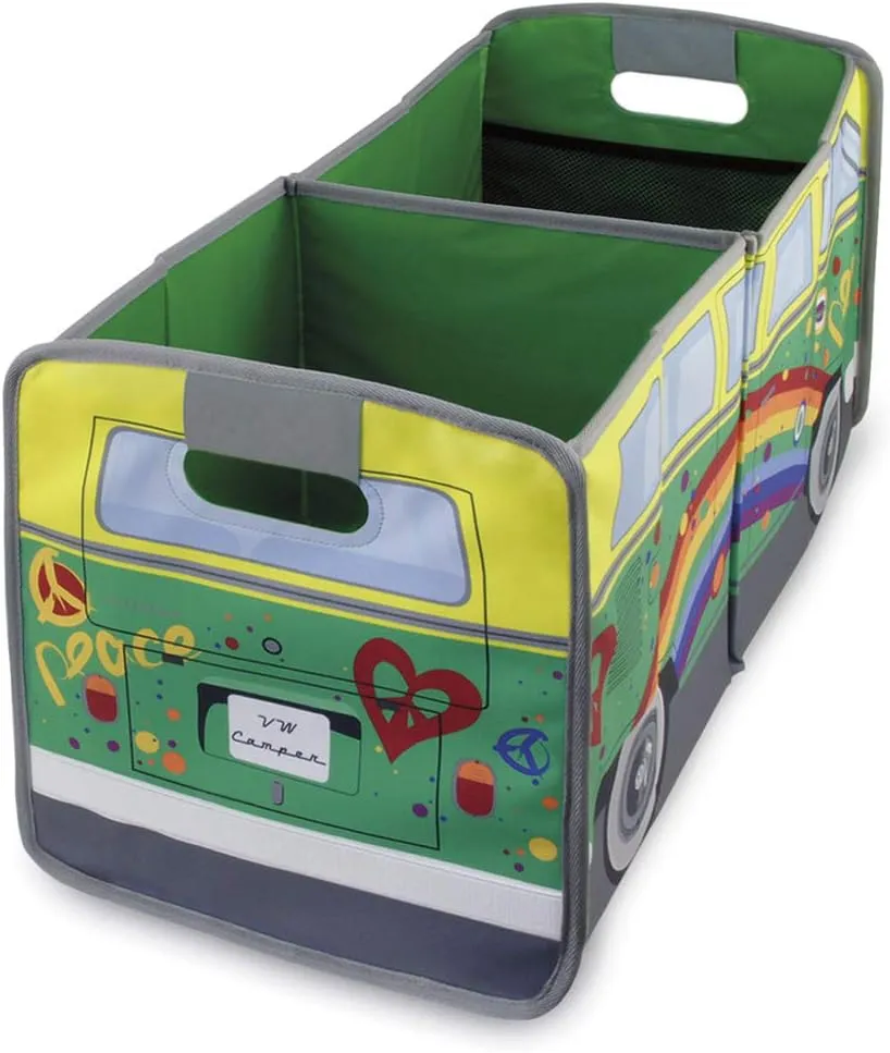 BRISA VW Collection - Volkswagen Foldable Storage Trunk Box Bag for Grocery Shopping in VW T1 Bus Campervan Shape (Peace/Green)