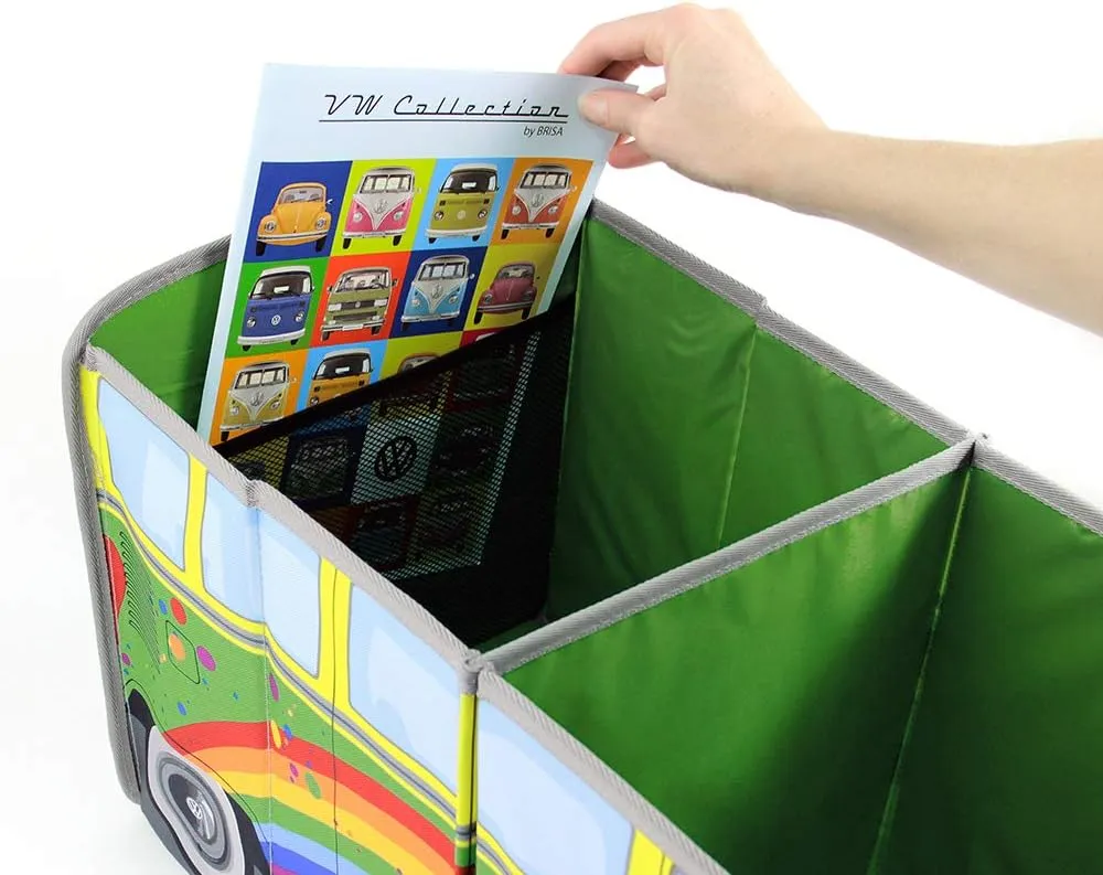 BRISA VW Collection - Volkswagen Foldable Storage Trunk Box Bag for Grocery Shopping in VW T1 Bus Campervan Shape (Peace/Green)