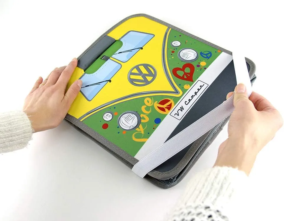 BRISA VW Collection - Volkswagen Foldable Storage Trunk Box Bag for Grocery Shopping in VW T1 Bus Campervan Shape (Peace/Green)