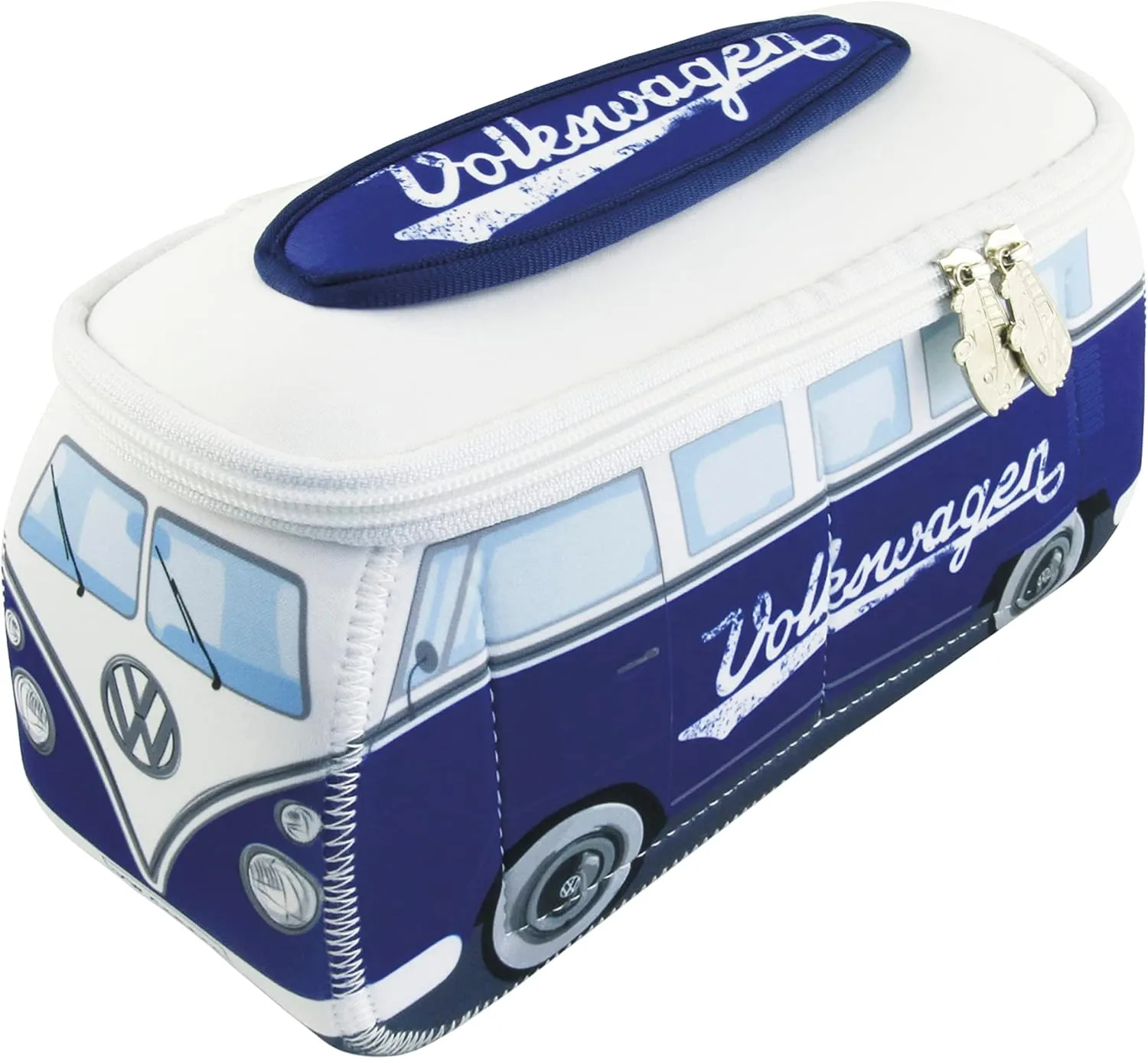 BRISA VW Collection - Volkswagen Neoprene Universal Makeup Cosmetics Toiletry Travel Pharmacy Bag in T1 Bus Design (Blue) (Large (11.8 x 5.5 x 4.7 inches))
