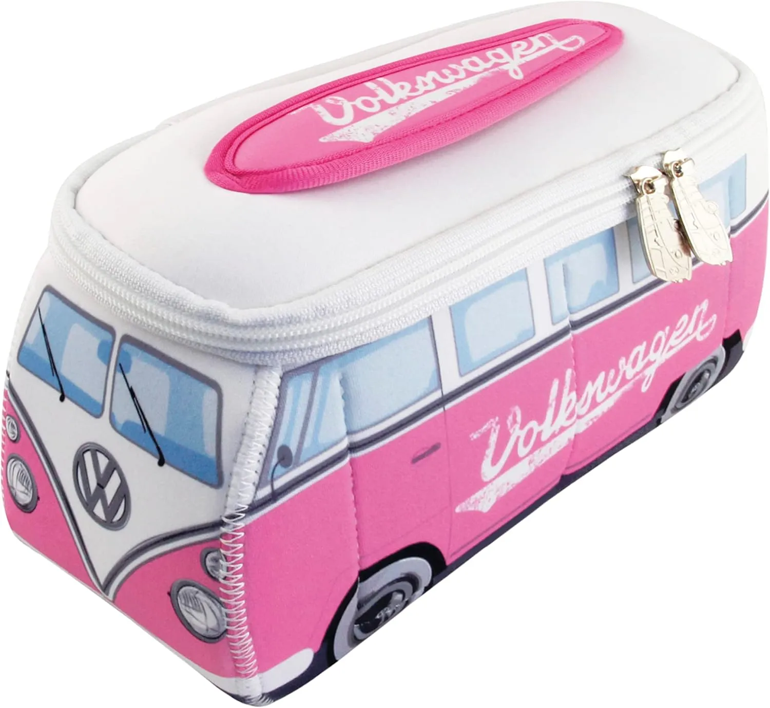 BRISA VW Collection - Volkswagen Neoprene Universal Makeup Cosmetics Toiletry Travel Pharmacy Bag in T1 Bus Design (Pink/Large) (Large (11.8 x 5.5 x 4.7 inches))