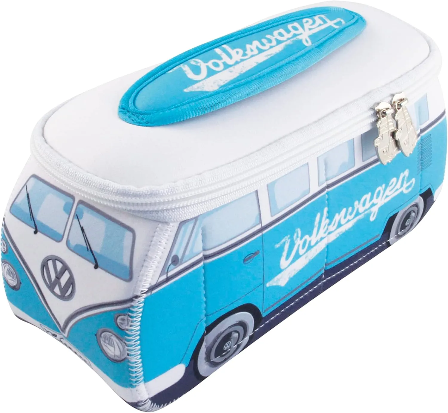 BRISA VW Collection - Volkswagen Neoprene Universal Makeup Cosmetics Toiletry Travel Pharmacy Bag in T1 Bus Design (Turquoise) (Small (9.1 x 4.3 x 3.1 inches))