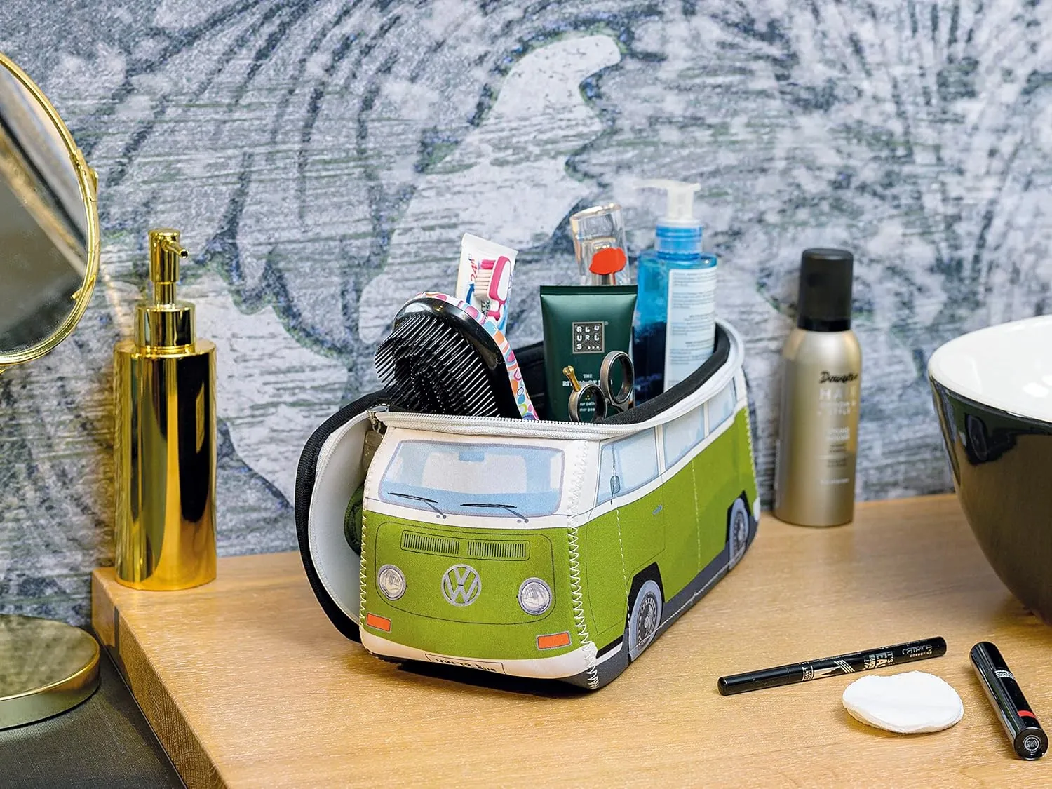 BRISA VW Collection Volkswagen Neoprene Universal Makeup Cosmetics Toiletry Travel Pharmacy Bag in T2 Bus Design (Large)