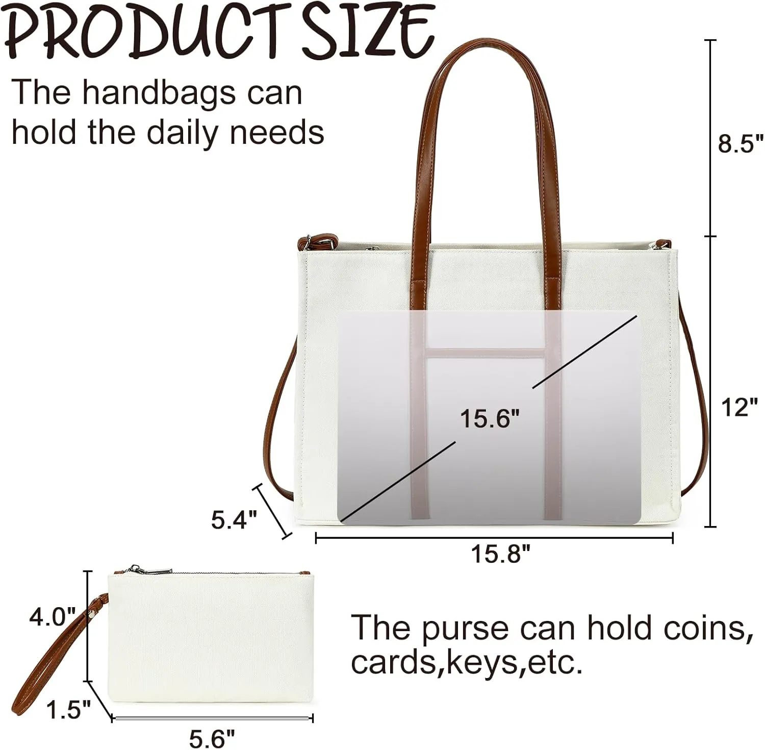 BTOOP Tote Bag for Women Work Teacher Tote Bag 15.6 inch Laptop Shoulder Bags Handbag Office Briefcase with Clutch Purse