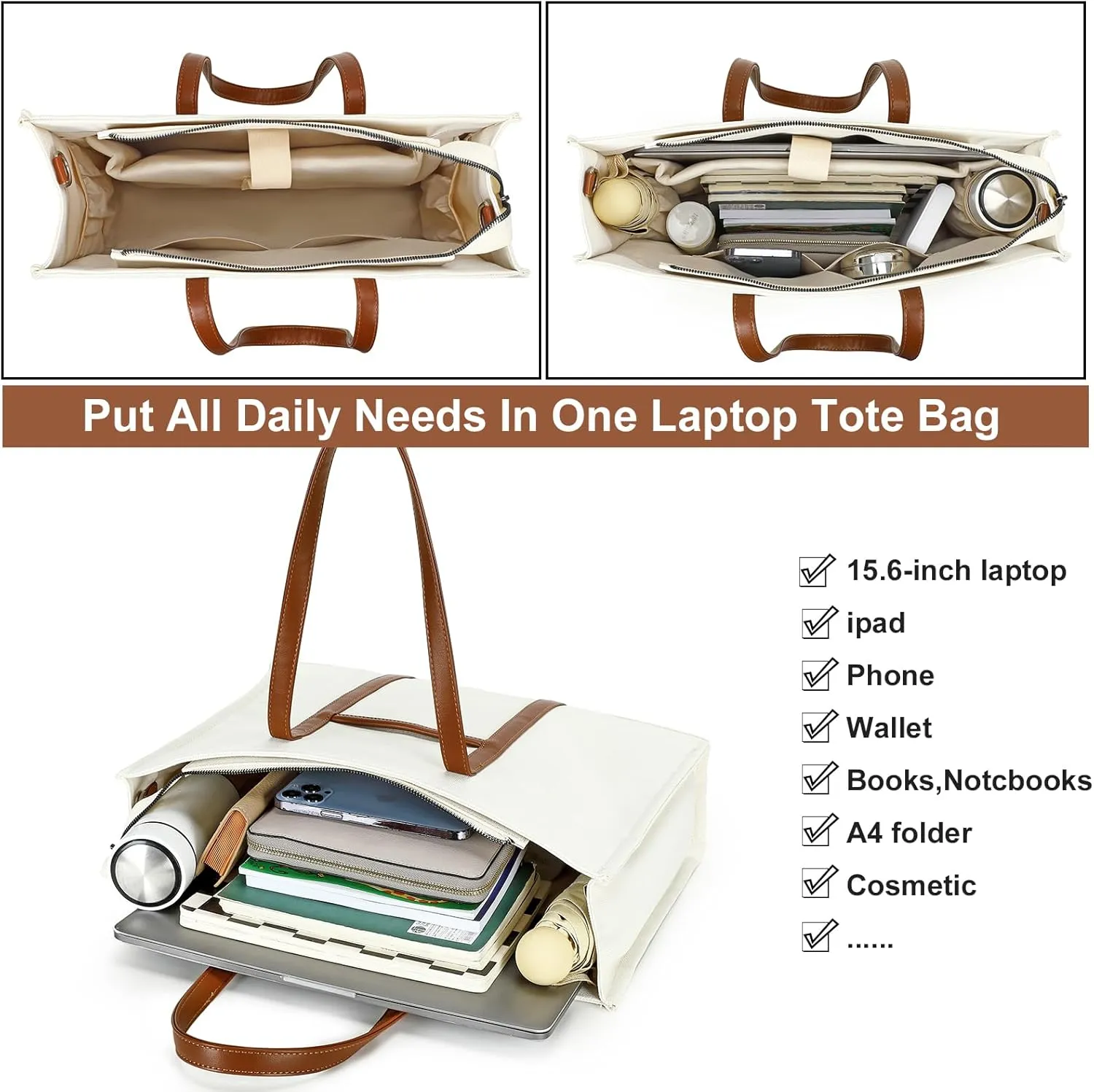 BTOOP Tote Bag for Women Work Teacher Tote Bag 15.6 inch Laptop Shoulder Bags Handbag Office Briefcase with Clutch Purse