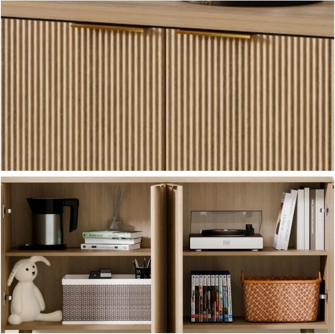 Buffet Cabinet with Storage, Multifunctional Storage Cabinet with 4 Doors, Modern Sideboard Buffet Credenzas for Living Room, Entryway, Hallway, Natual Oak