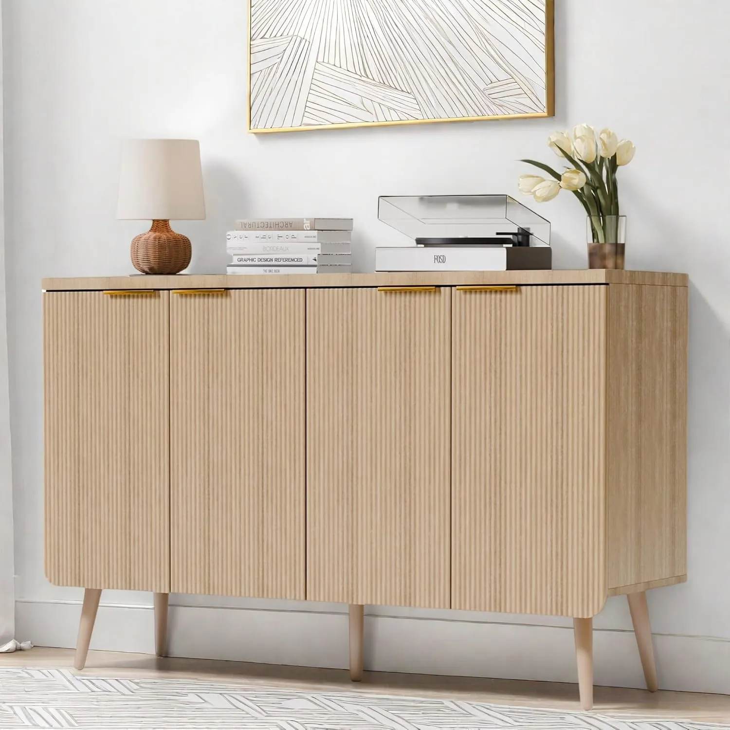 Buffet Cabinet with Storage, Multifunctional Storage Cabinet with 4 Doors, Modern Sideboard Buffet Credenzas for Living Room, Entryway, Hallway, Natual Oak
