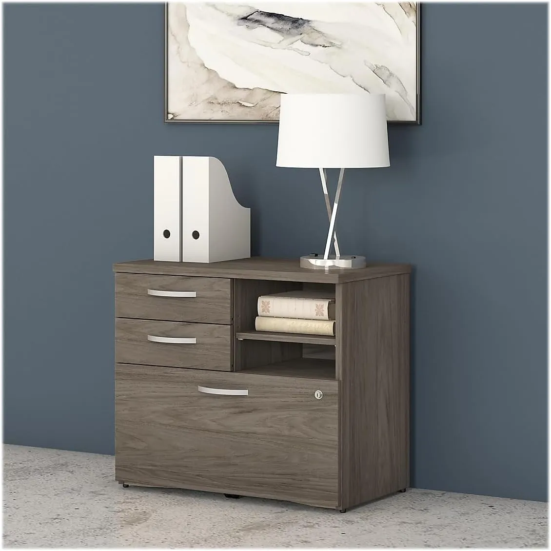 Bush Business Furniture Studio C Office Storage Cabinet with Drawers and Shelves, Organization for Home or Professional Workspace, Legal, Modern Hickory
