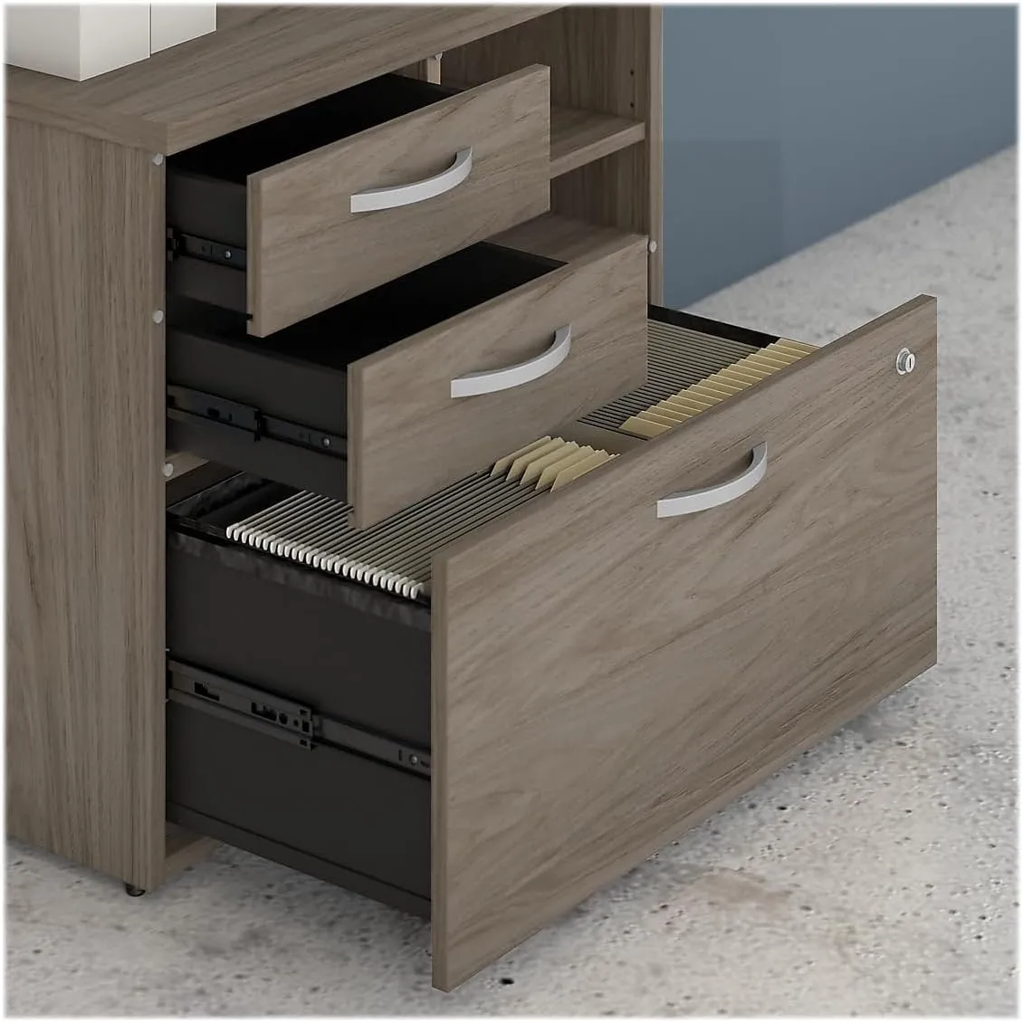 Bush Business Furniture Studio C Office Storage Cabinet with Drawers and Shelves, Organization for Home or Professional Workspace, Legal, Modern Hickory