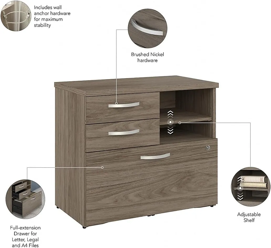 Bush Business Furniture Studio C Office Storage Cabinet with Drawers and Shelves, Organization for Home or Professional Workspace, Legal, Modern Hickory