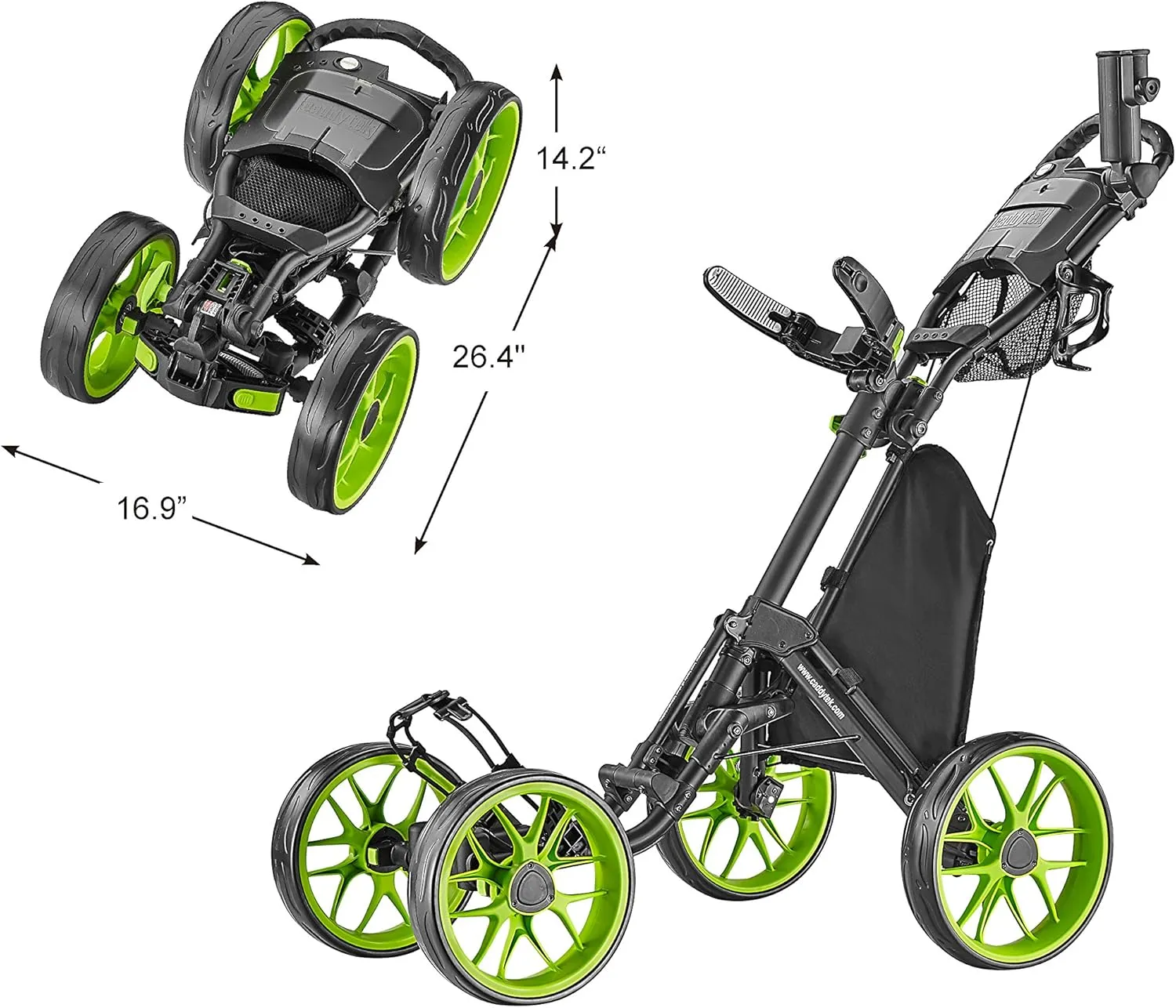CaddyTek 4 Wheel Golf Push Cart - Caddycruiser One Version 8 1-Click Folding Trolley - Lightweight, Compact Pull Caddy Cart, Easy to Open