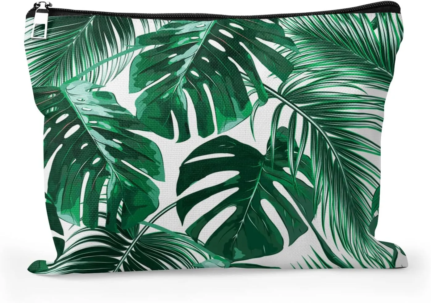 Cafl Hawaiian Palm Leaf Makeup Bag Tropical Palm Trees Cosmetic Bag Zipper Pouch Large Toiltry Bag Travel Linen Make Up Organizer Purse for Women 10×8Inch