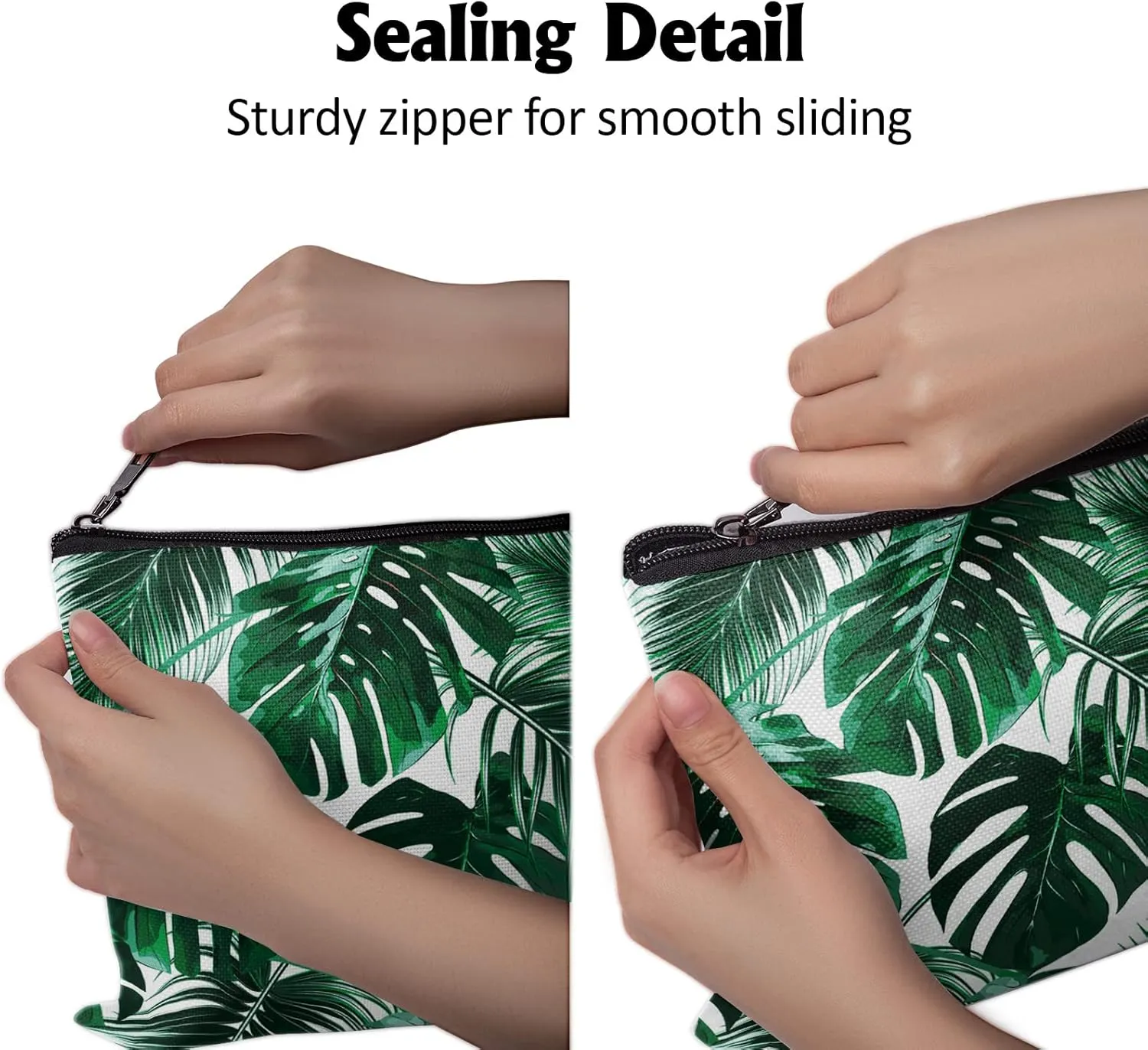 Cafl Hawaiian Palm Leaf Makeup Bag Tropical Palm Trees Cosmetic Bag Zipper Pouch Large Toiltry Bag Travel Linen Make Up Organizer Purse for Women 10×8Inch