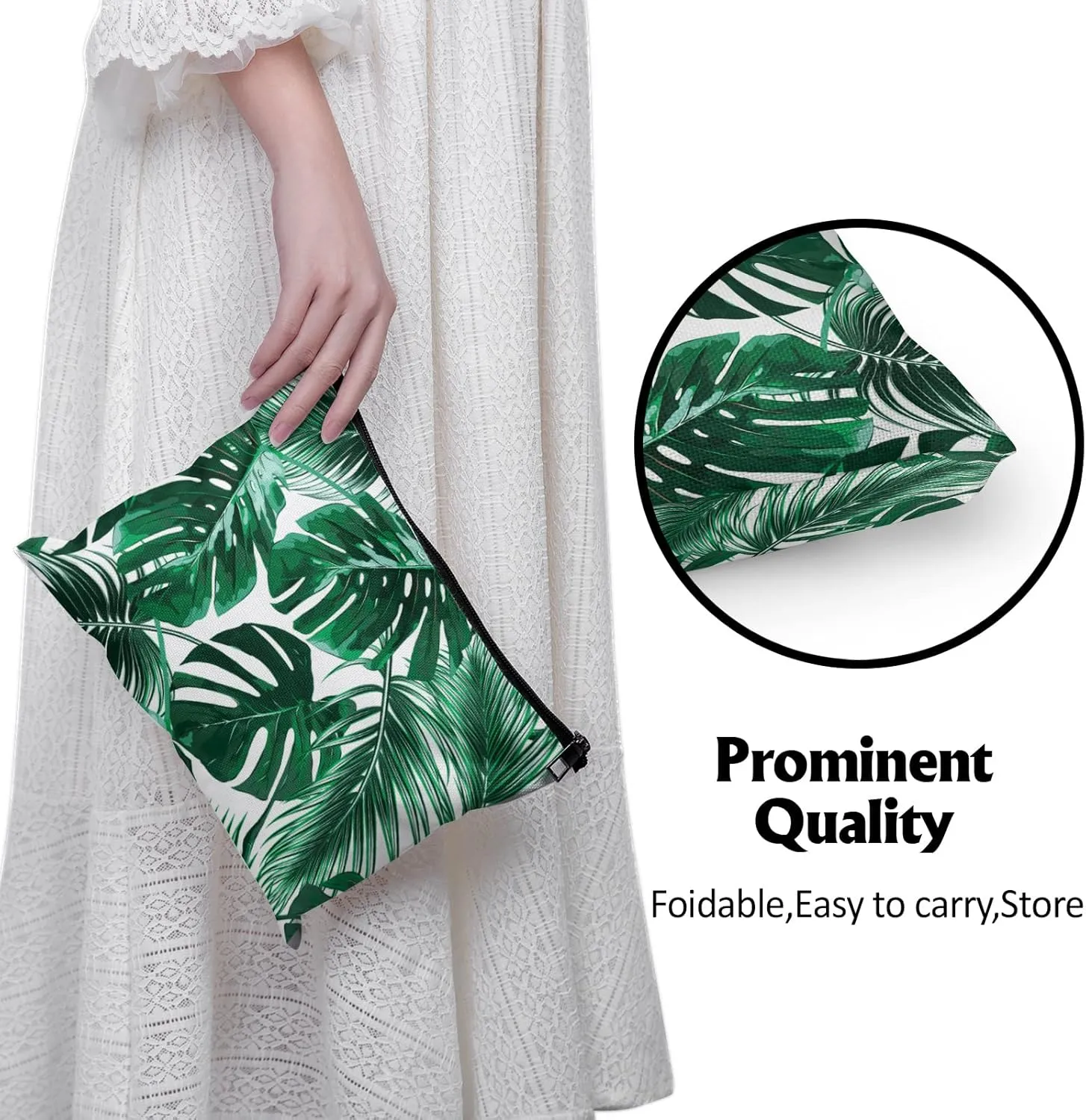 Cafl Hawaiian Palm Leaf Makeup Bag Tropical Palm Trees Cosmetic Bag Zipper Pouch Large Toiltry Bag Travel Linen Make Up Organizer Purse for Women 10×8Inch