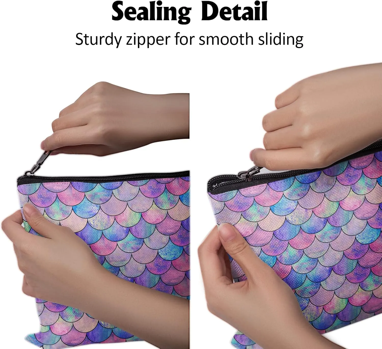 Cafl Mermaid Makeup Bag Mermaid Fish scale Cosmetic Bag Zipper Pouch Large Toiltry Bag Travel Linen Make Up Organizer Purse for Women 10×8Inch
