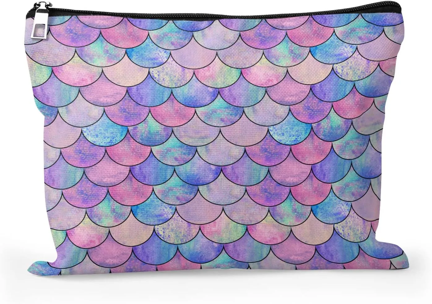 Cafl Mermaid Makeup Bag Mermaid Fish scale Cosmetic Bag Zipper Pouch Large Toiltry Bag Travel Linen Make Up Organizer Purse for Women 10×8Inch
