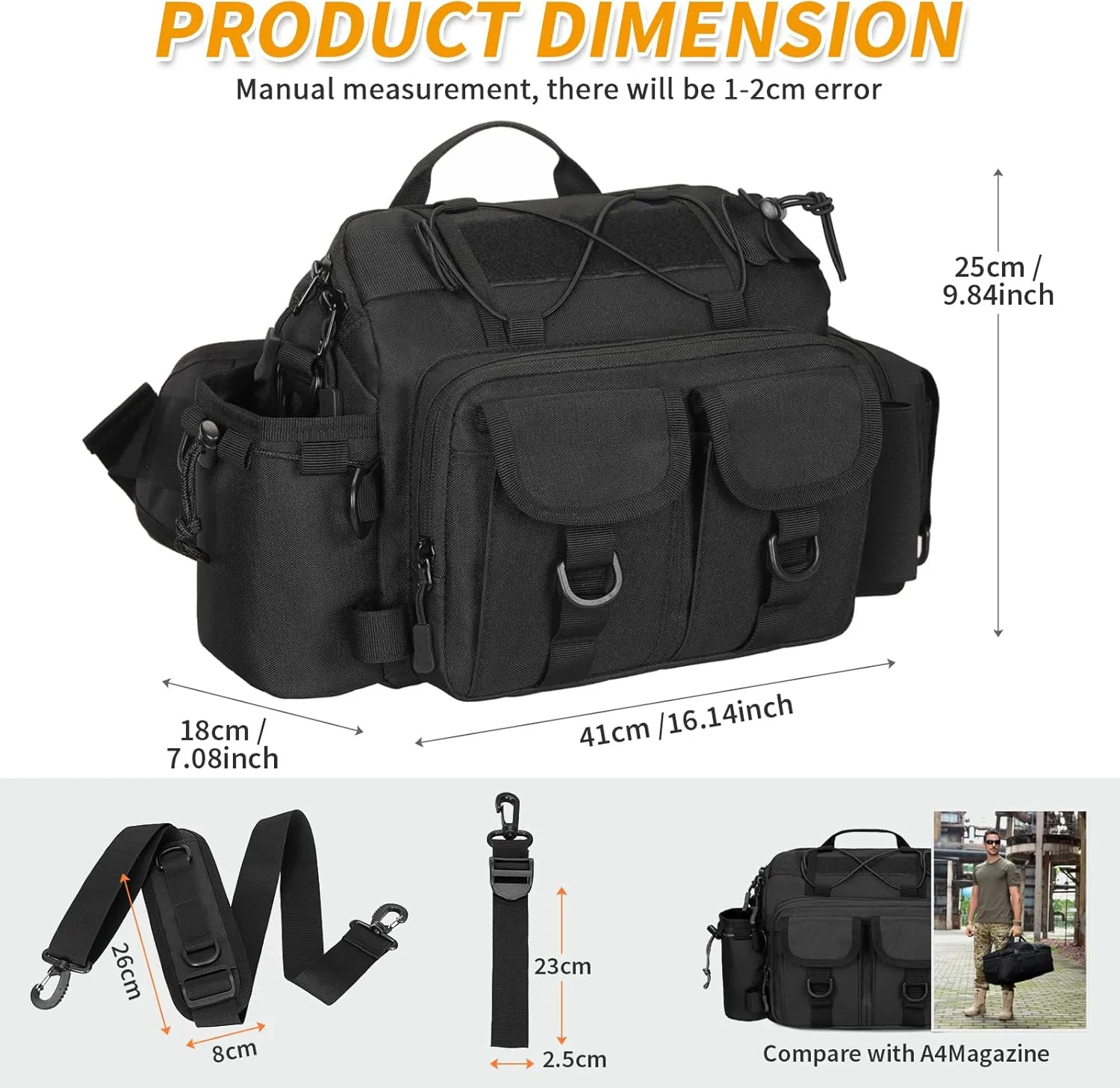 CamGo Tactical Range Bag Large Outdoor Hiking Waist Pack EDC Utility Crossbody Messenger Bag Lumbar Gear Pouch