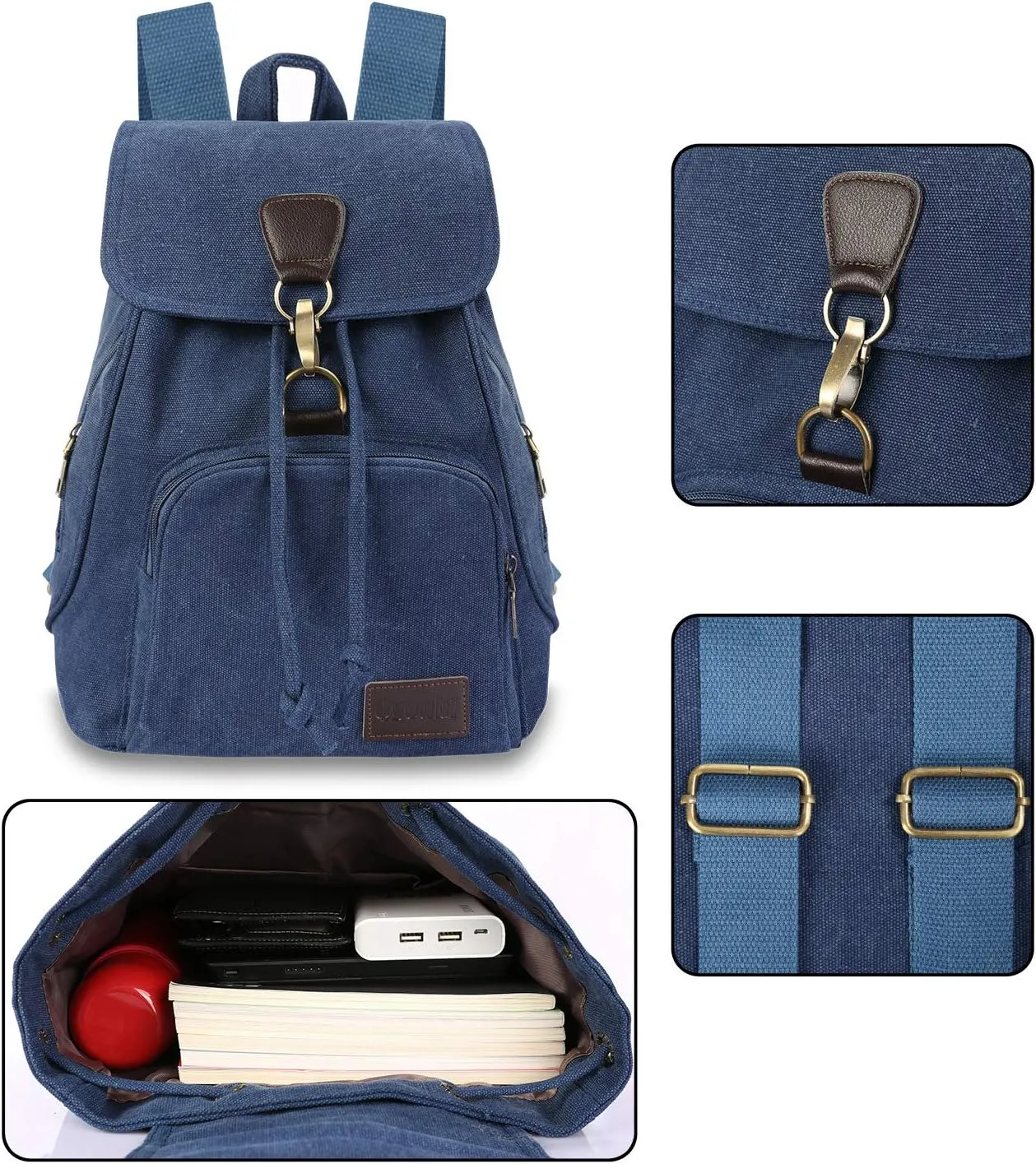 Canvas Fashion Backpacks Purse Casual Outdoor Shopping Daypacks Sports Rucksack Hiking Travel Multipurpose Bag Navy Blue