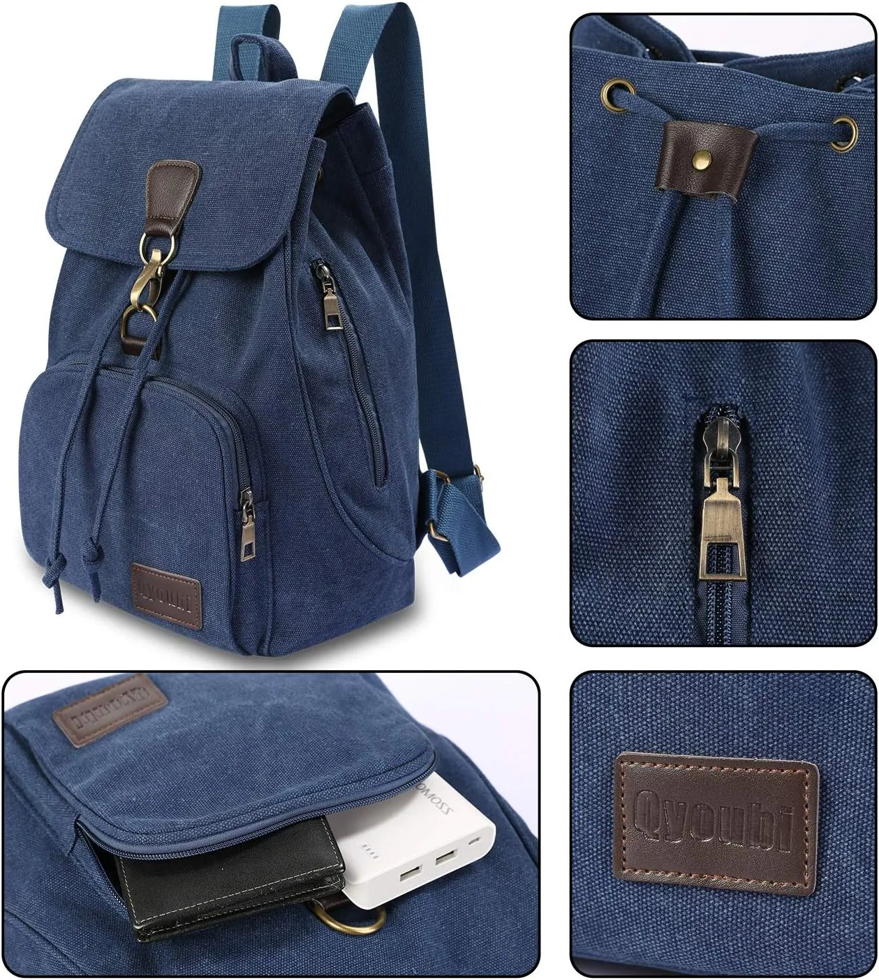 Canvas Fashion Backpacks Purse Casual Outdoor Shopping Daypacks Sports Rucksack Hiking Travel Multipurpose Bag Navy Blue