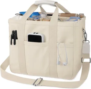 Canvas Tote Bag for Women Crossbody Tote Bag with Multi Pockets Casual Shoulder Bag Top Handle Handbag with Compartments