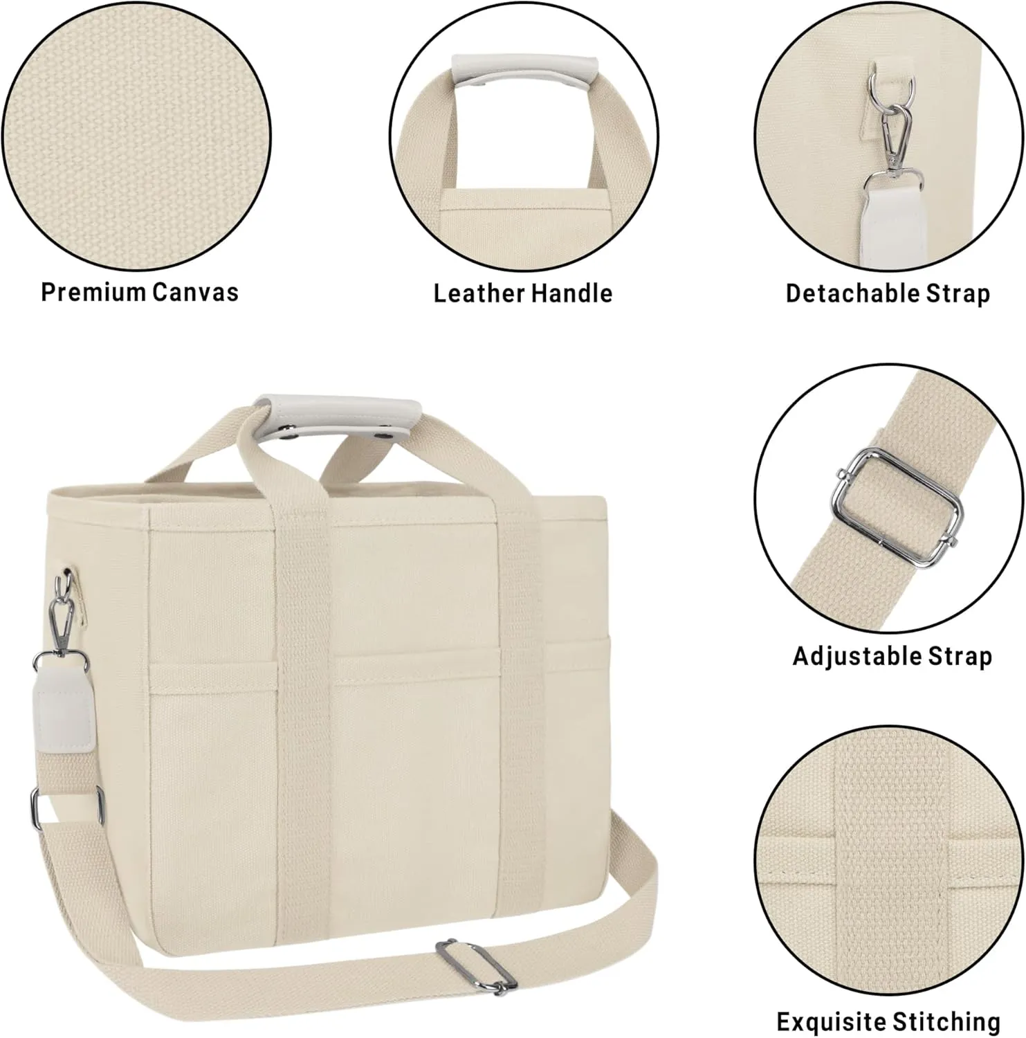 Canvas Tote Bag for Women Crossbody Tote Bag with Multi Pockets Casual Shoulder Bag Top Handle Handbag with Compartments