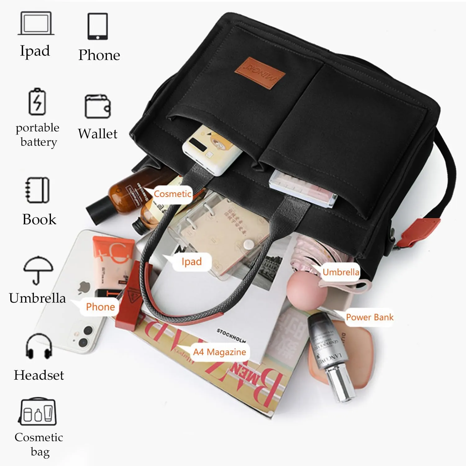 Canvas Tote Bag for Women,Large Totes Bags with Pockets,Womens Crossbody Purse Handbags for Travel Work Gift,2 Sizes