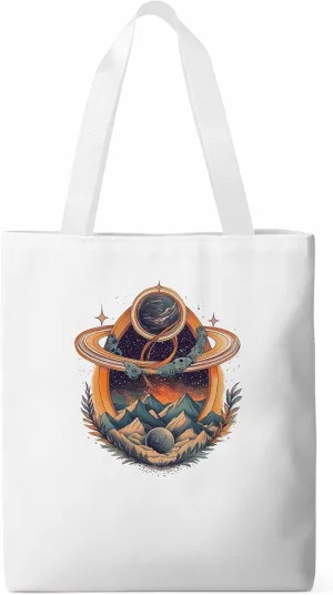 Canvas Tote Bag, Funny Planet Aesthetic Canvas Tote Handbags for Women Shoulder Bag Mountain Leaves