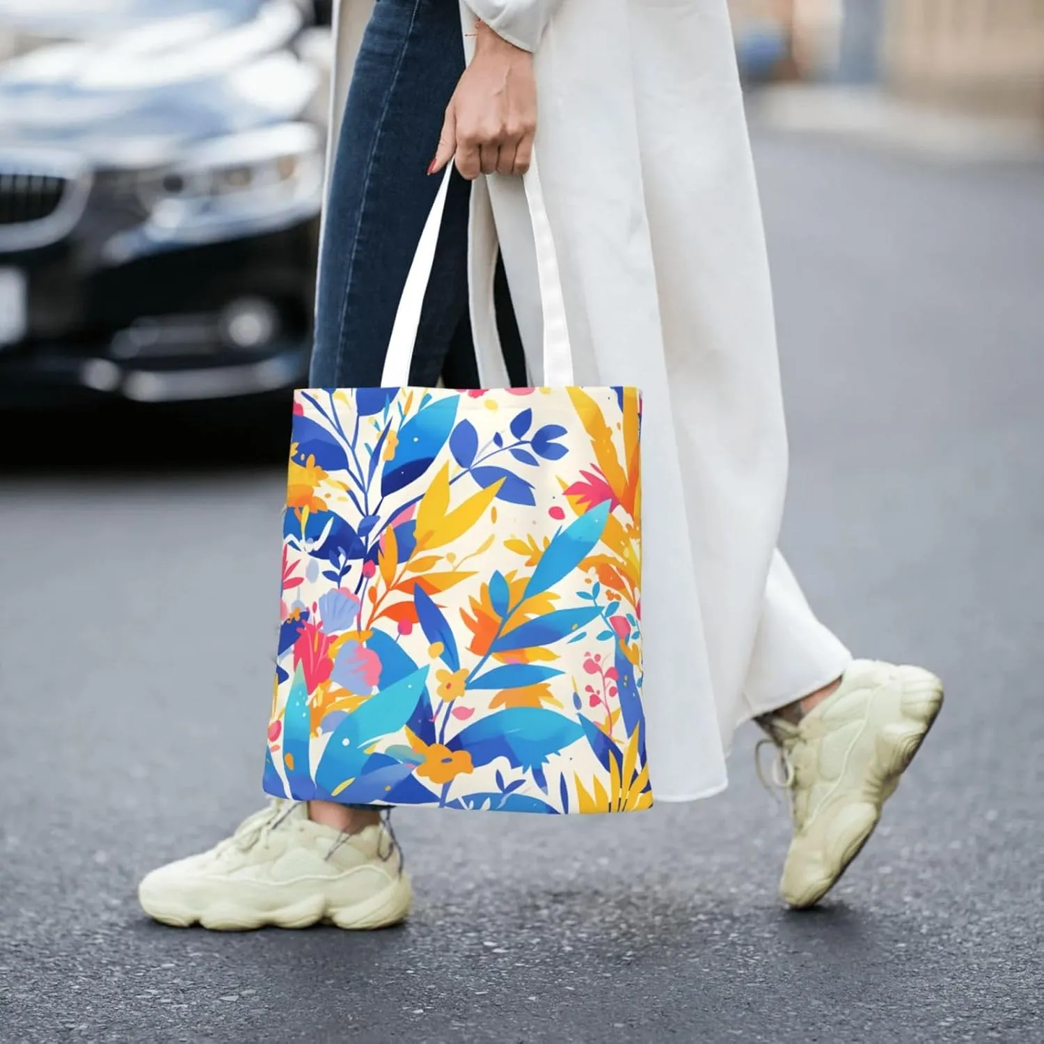 Canvas Tote Bag Women Casual Shoulder Bag Reusable Multipurpose Grocery Bag