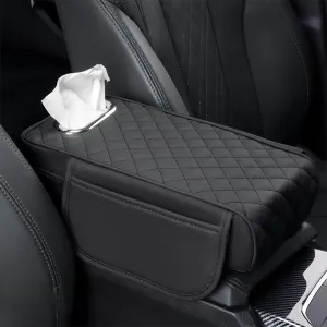 Car Center Console Armrest Cover for Suzuki Equator 2009-2012, Leather Center Console Cushion Pad with Pocket and Tissue Box, Car Interior Accessories,A Black