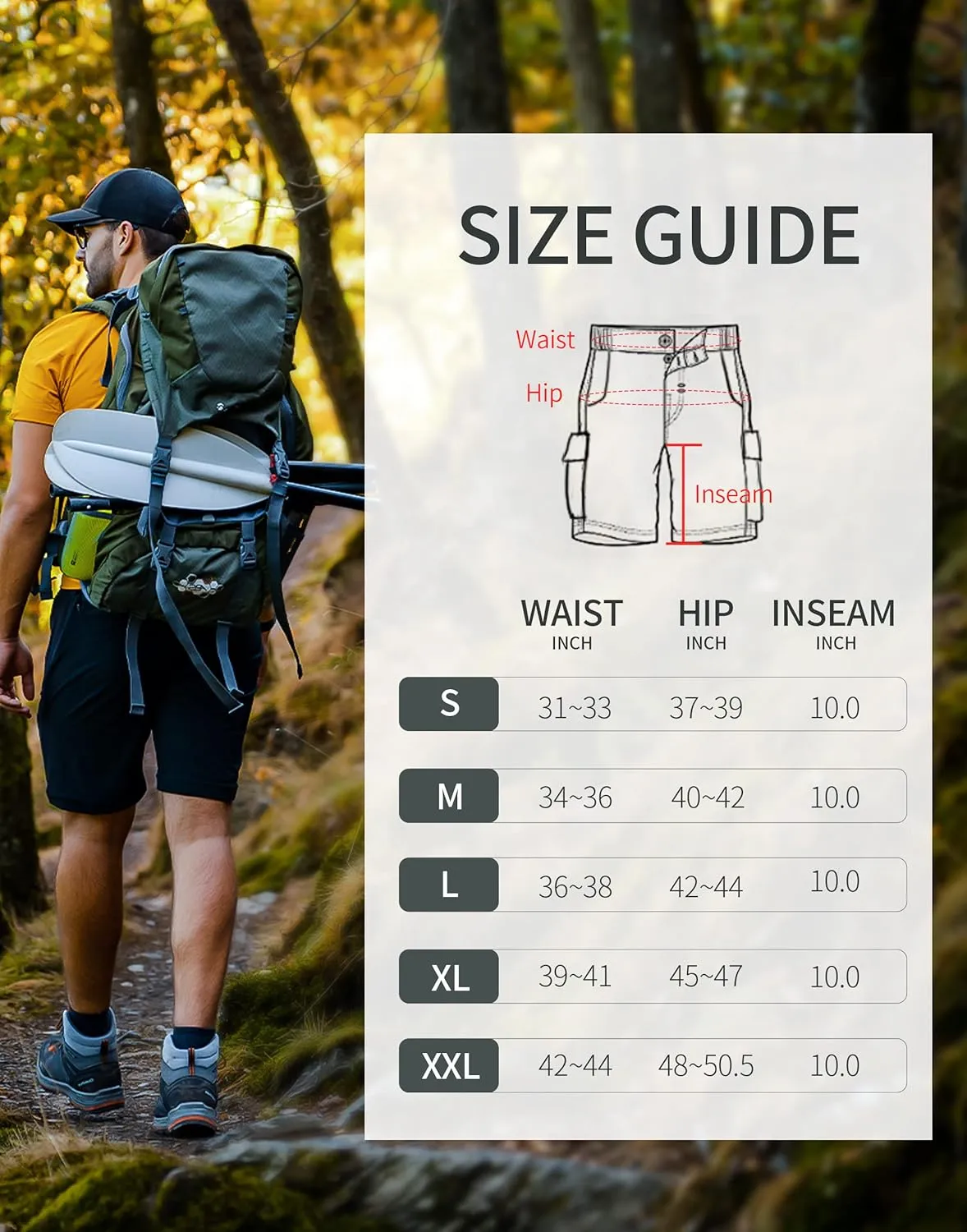 Cargo Shorts for Men 10" Hiking Fishing Golf Casual Shorts with 6 Pockets for Cargo Workout Lounge Summer Quick Dry Shorts