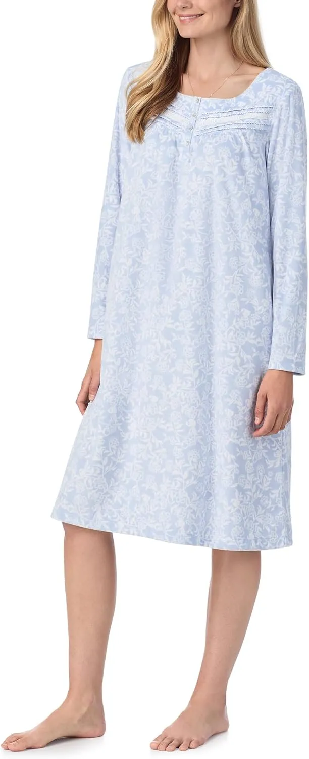 Carole Hochman 42'' Polyester Fleece Long Sleeve Waltz Nightgown Pajama for Women – Cozy Warm with Pintuck & Lace Scoopneck