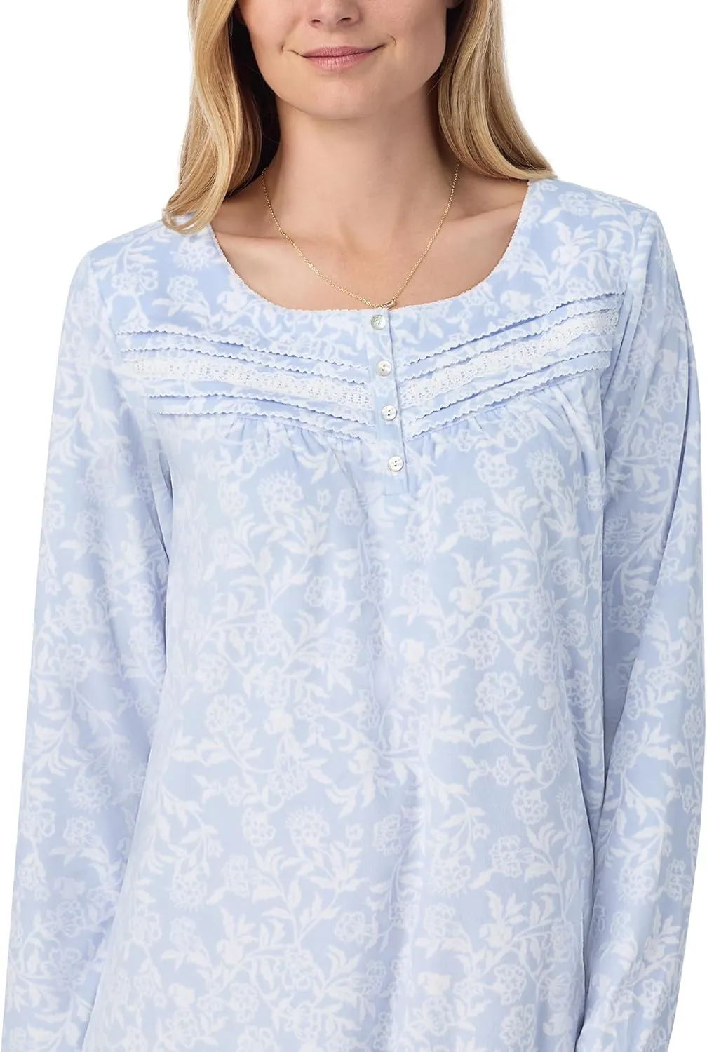 Carole Hochman 42'' Polyester Fleece Long Sleeve Waltz Nightgown Pajama for Women – Cozy Warm with Pintuck & Lace Scoopneck