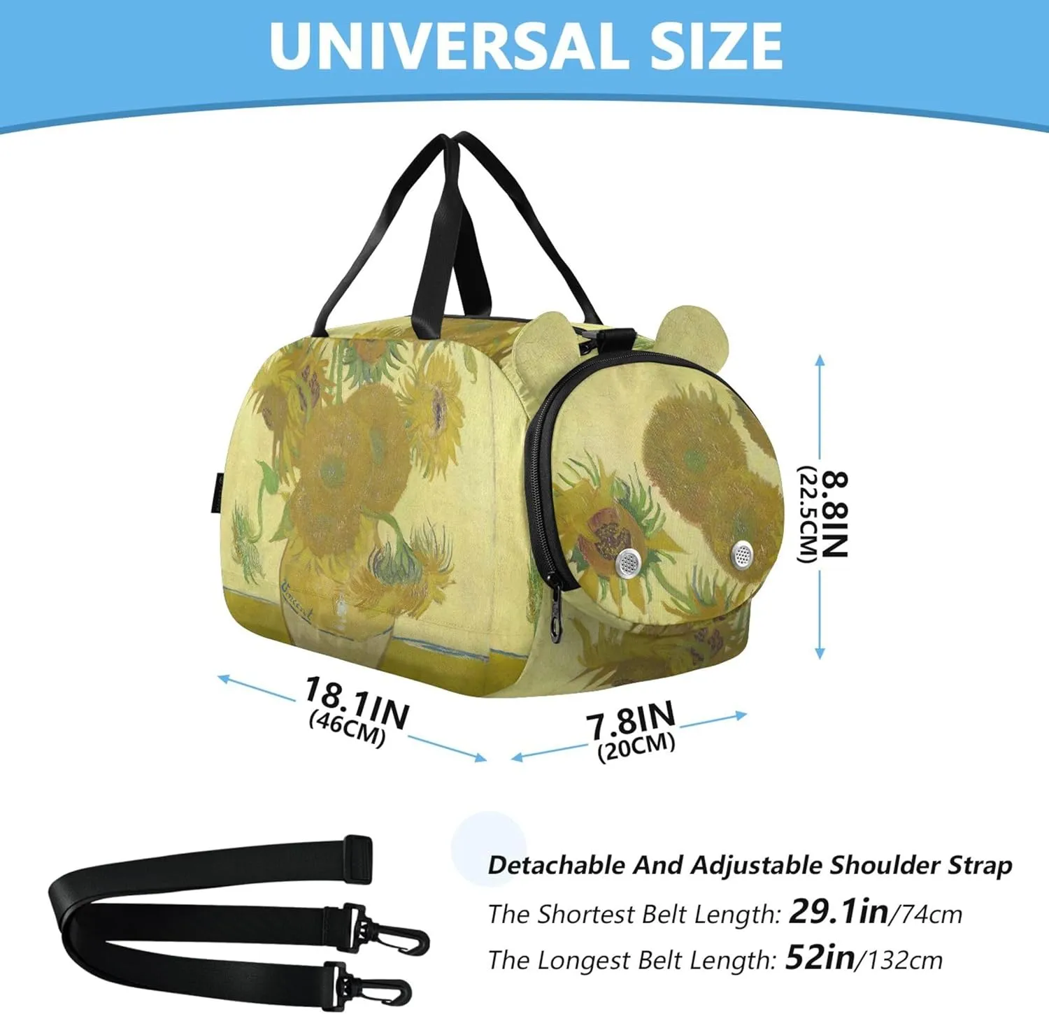 Carry on Duffel for Boys Weekender Overnight Duffle Bags for Traveling Tote Dance Duffle Bag Vangogh Sunflowers Yellow