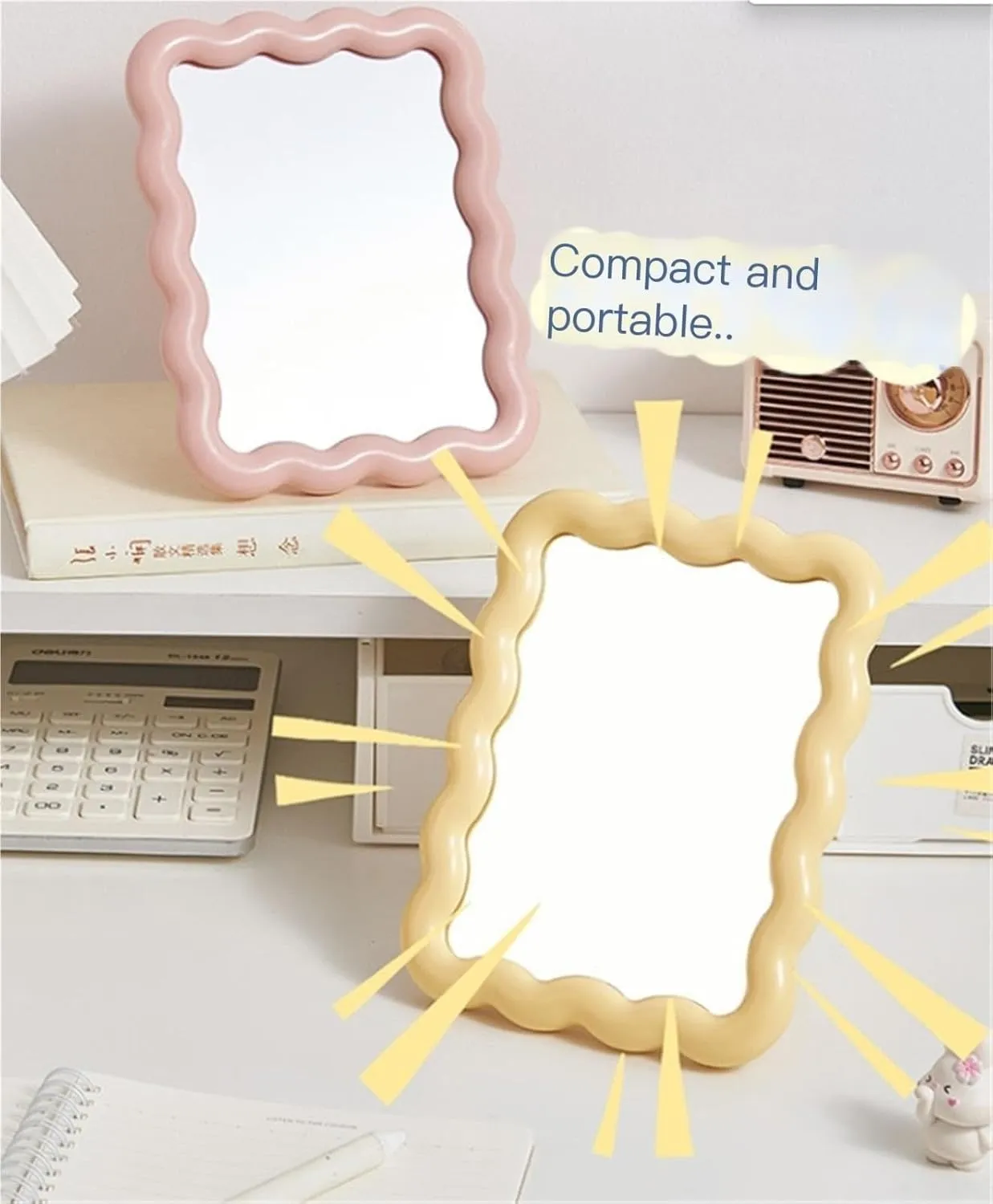 Cartoon High-Definition Folding Makeup Mirror Portable Desktop Vanity Mirror Square Dormitory Student Desktop Small Mirror