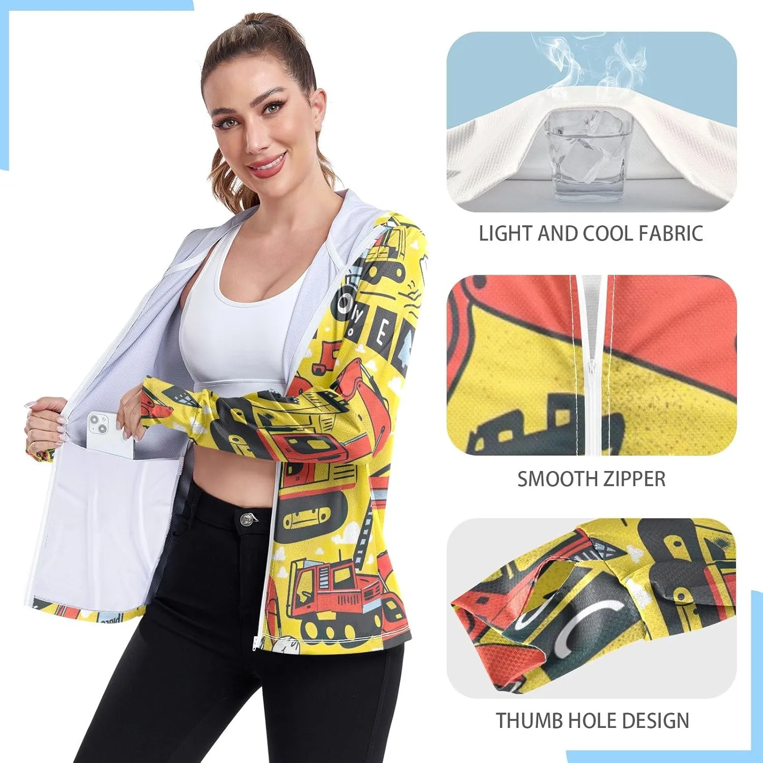 Cartoon Pirate Crew Sunscreen Clothing for Women, Upf 50  Womens Golf Jackets Zip Up, Outdoor Shirt (S-XXL)