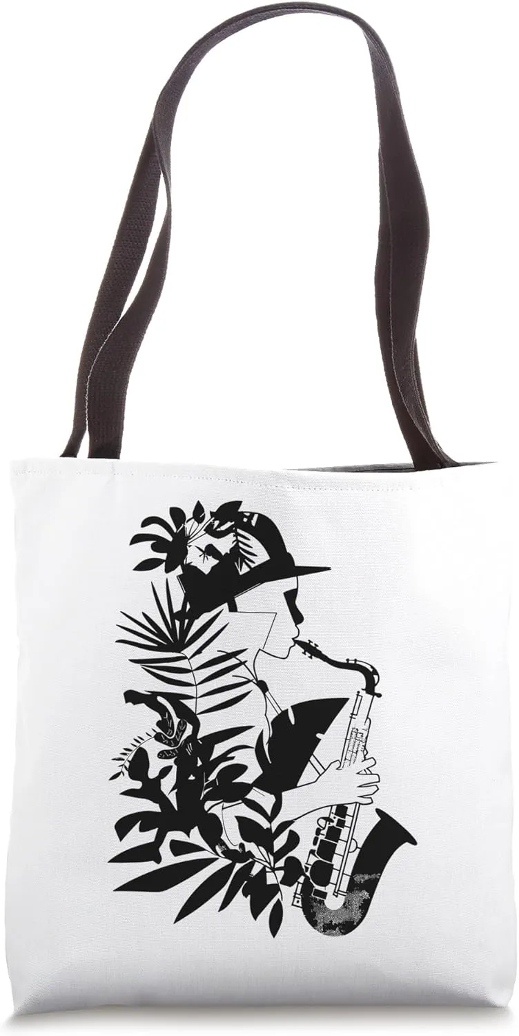 Cartoon Saxophone Girl Woodwind Instrument for Girls Tote Bag
