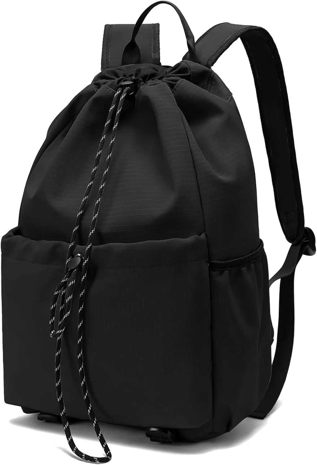Casual Drawstring Backpack, 22L String Bag Gym Backpacks for Men Women, Water-Resistant Sports Bag Workout Backpack for Beach Swim Hiking Basketball Outdoor Activities Carry Everywhere, Black