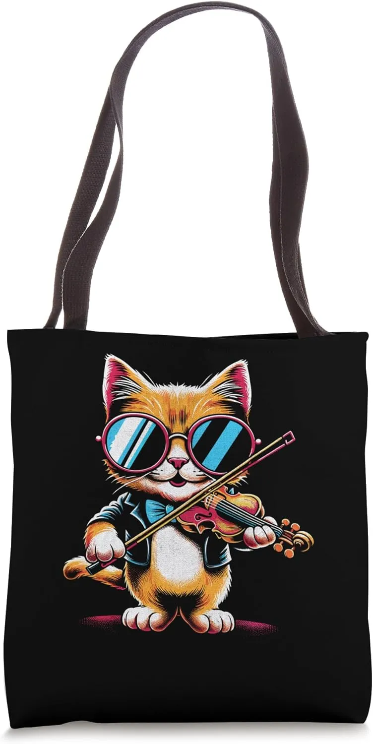 Cat Playing Violin Instrument Violinist Fiddler Violinists Tote Bag
