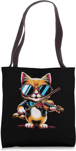 Cat Playing Violin Instrument Violinist Fiddler Violinists Tote Bag