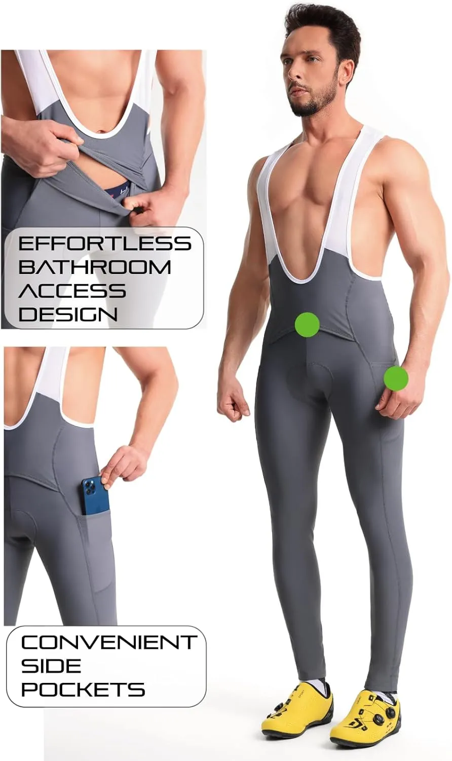 CEROTIPOLAR Men's Thermal Fleece Bathroom Access Cycling Bibs Tights, Bike Bibs Pants for Fall and Cold Winter
